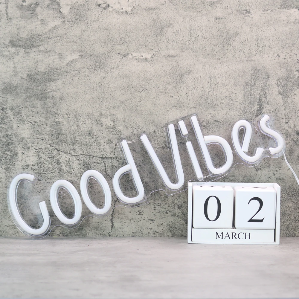 LED NEON Sign Good vibes, Wall Hanging Neon Lamp USB Powered, Neon Light Sign Wedding Christmas Birthday Party Home Gift decorative neon sign light night