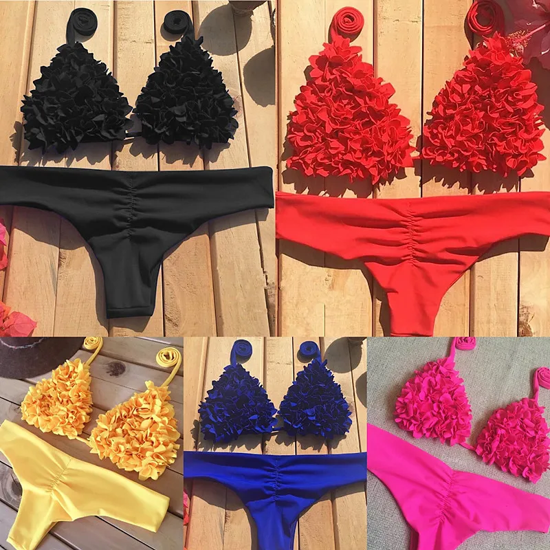 
New sewing Amazon swimsuit popular triangle bag bikini 2020 plain sexy fashion V-neck swimwear push up solid beacnwear for women 