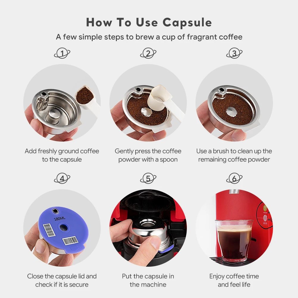 60/180/200/220ml Reusable Coffee Capsule Stainless Steel Refillable Filter Compatible with Tassimos the hottest design is coming