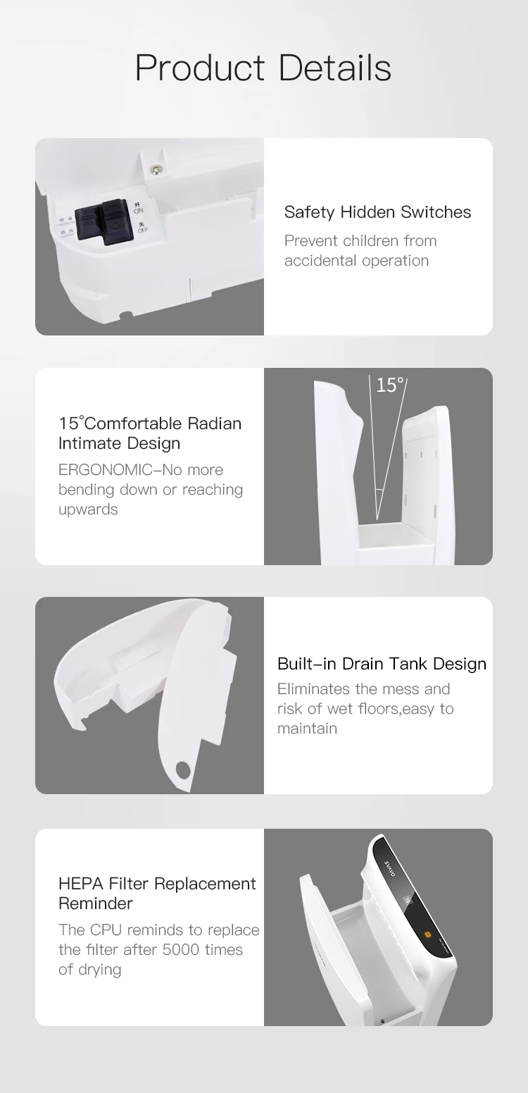 portable bathroom Commercial wall mounted Electric High Speed 1600W Super Power Automatic infrared sensor air jet Hand Dryer