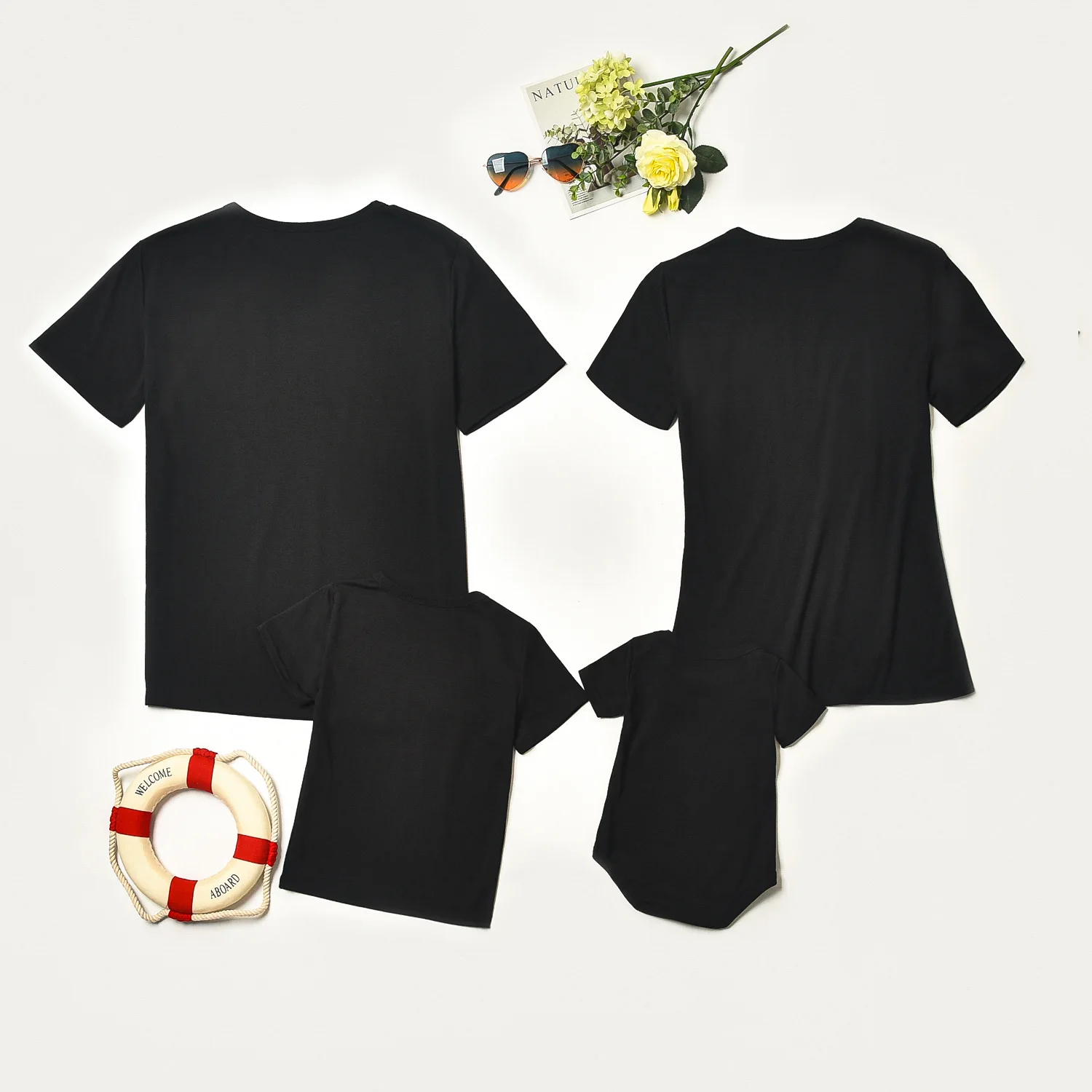 Whole Family Set Clothes Black Color Short Sleeved Letter Printed T-Shirt Parent-Child Outfit Father And Son Matching Clothes