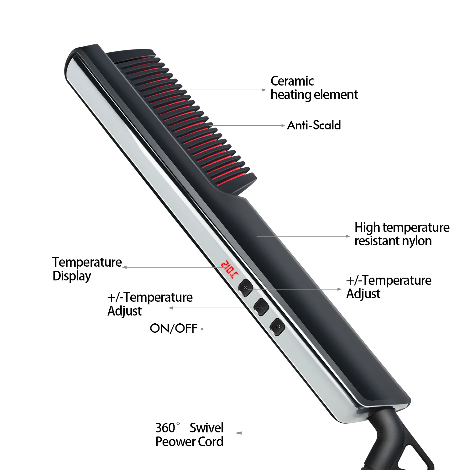Electric Hot Comb Ceramic Hair Brush PTC Fast Heat Hair Comb with LCD Display Household Salon Hair Straightener Brush