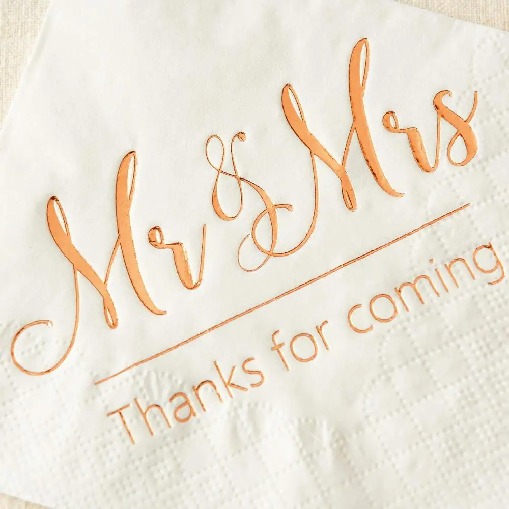  Свадебные салфетки Mr и Mrs розовые золотые Коктейльные с напитками десертные для украшения свадебного стола товары помолвки