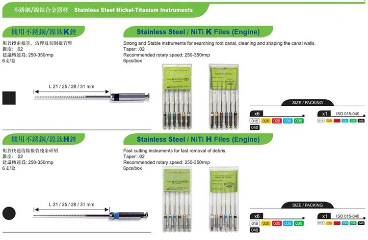 Engine use stainless steel dental endodontic root canal niti rotary file