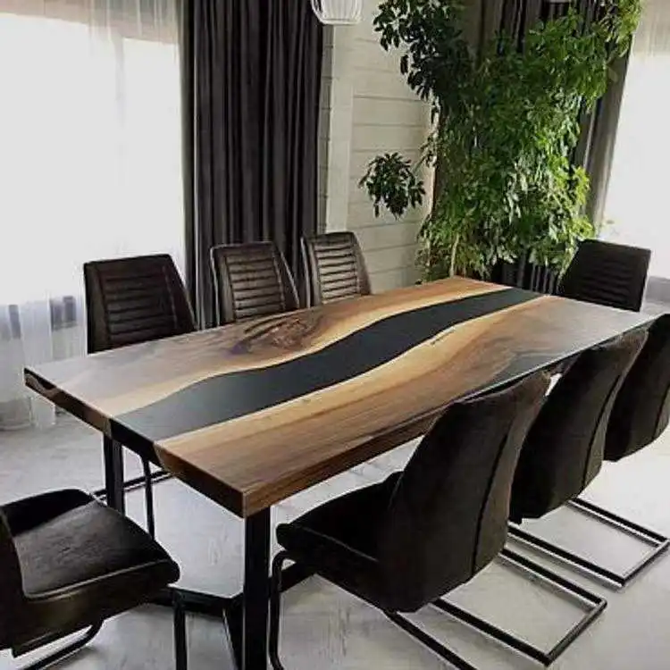 Home Furniture Factory Direct Solid Walnut Wood Restaurant Kitchen Dining River Table Epoxy Resin Slab