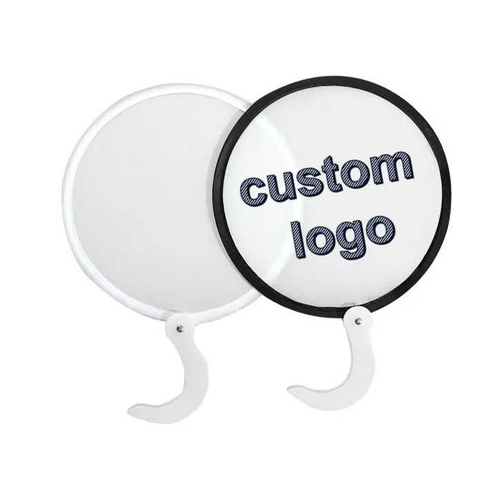 Custom UV Printing Logo Summer Cheap Nylon Round Fan Handheld With Pouch Pocket