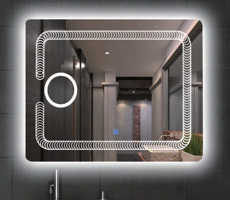 Custom Made  Modern 80*60CM Square  Bath Mirrors Wall Mounted Bathroom Mirror Touch Screen Smart Led Mirror For Hotel