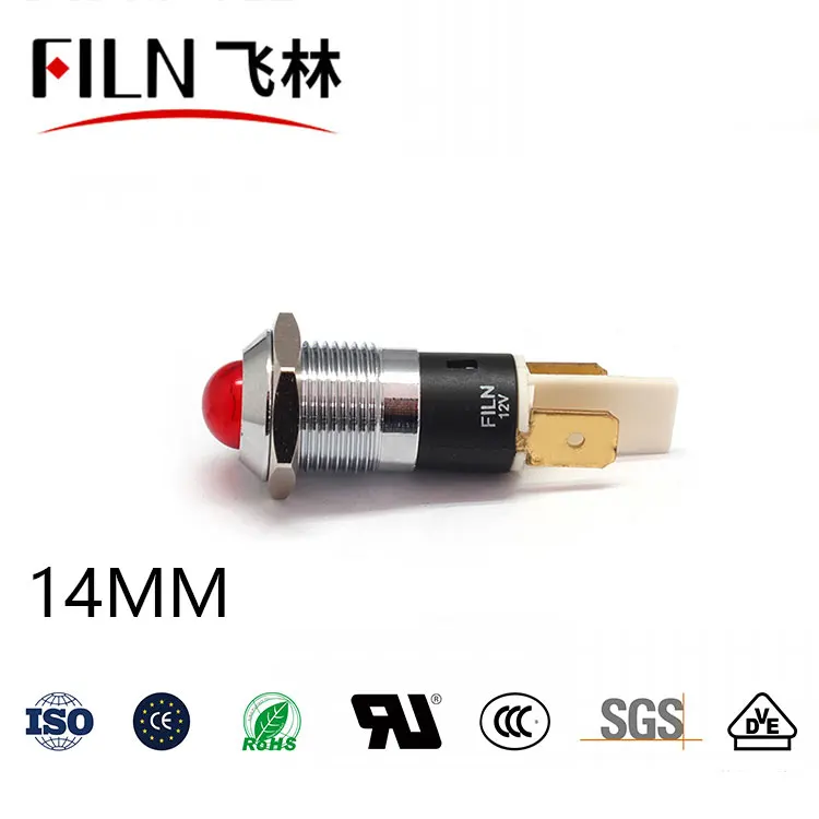  FILN 14mm convex head waterproof signal lights for motorcycle indicator with pins non-polarity led red yellpw green