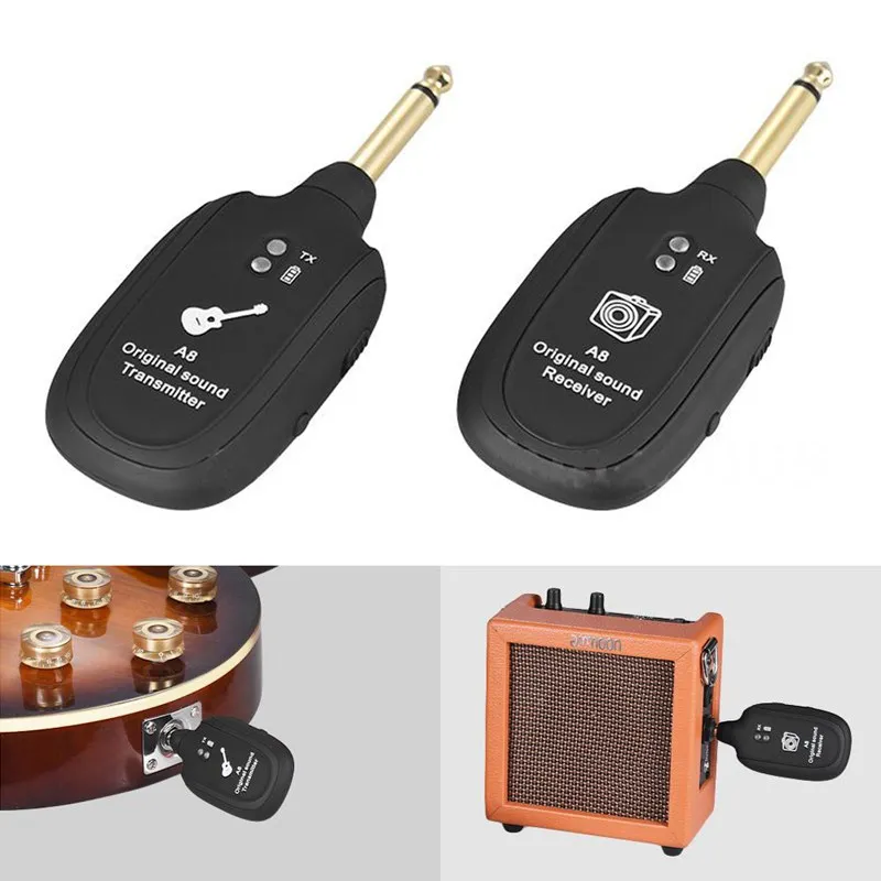 
UHF Guitar Wireless System Transmitter Receiver Built-in Rechargeable wireless guitar transmitter 