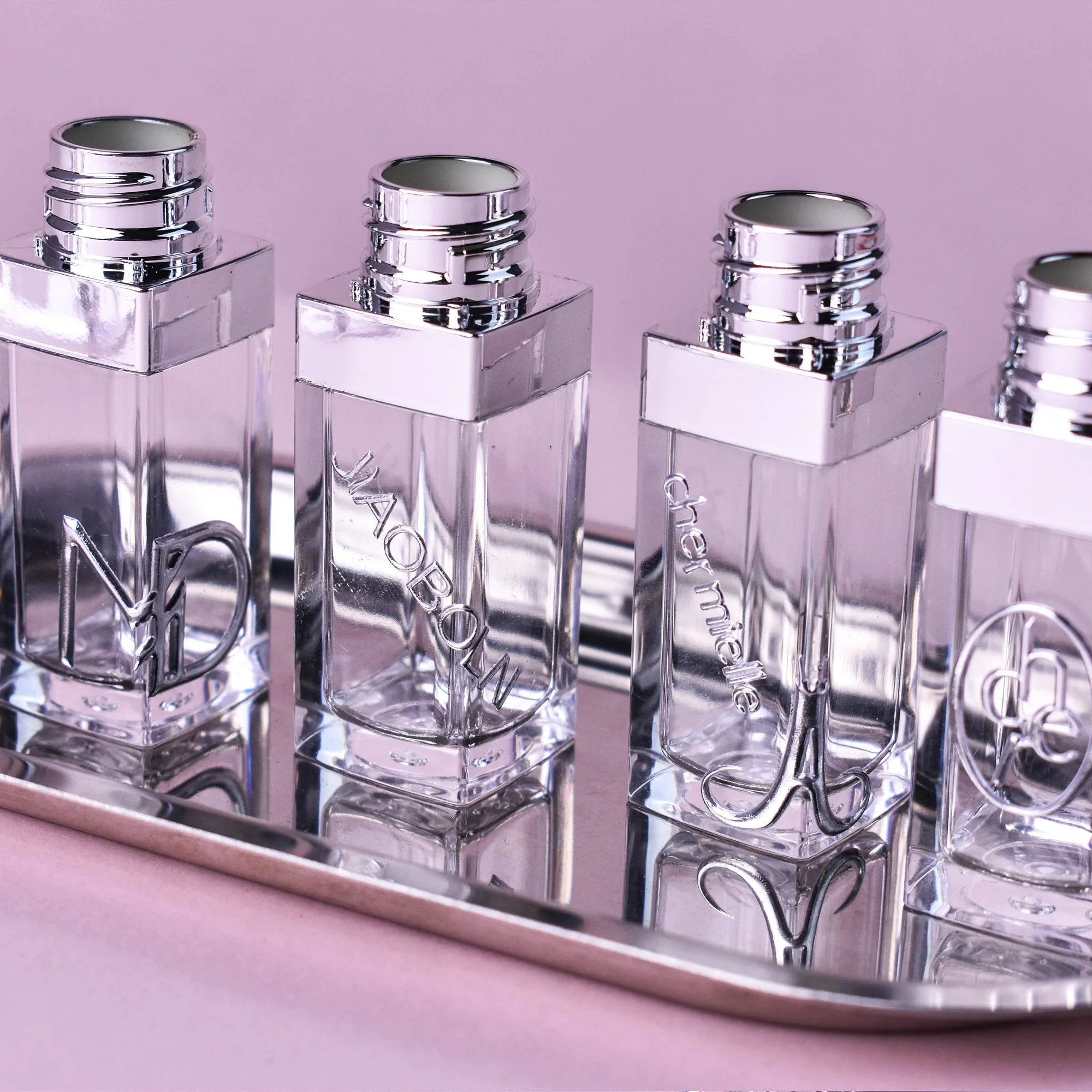 5ml thick wall custom logo pink wand tubes doe foot edge flat square transparent empty clear purple lipgloss packaging tube