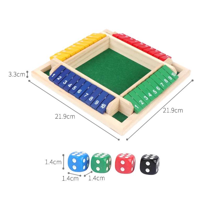 Classic Travel Learning Numbers Colorful 4 Way Player Flip Lid Shut The Box Dice Wooden Board Game