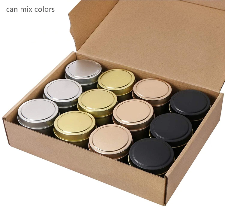 12 Piece 8 oz Empty Silver Rose Gold White Matte Black Candle Tin with Box for Candle Making