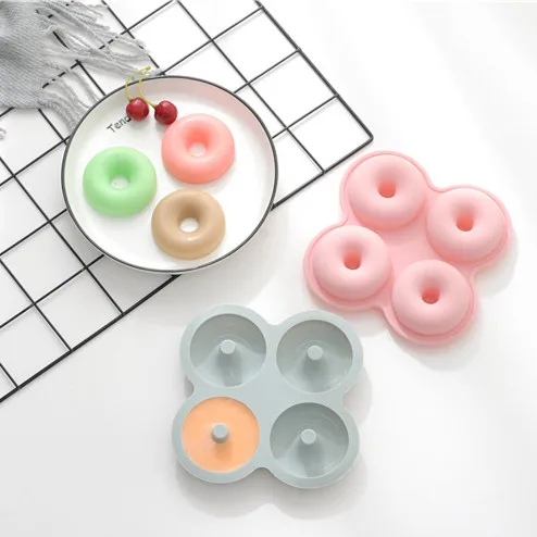 Custom 	 Mini donuts Silicone 4 Cavity Donut Shape Cupcake Baking Molds
