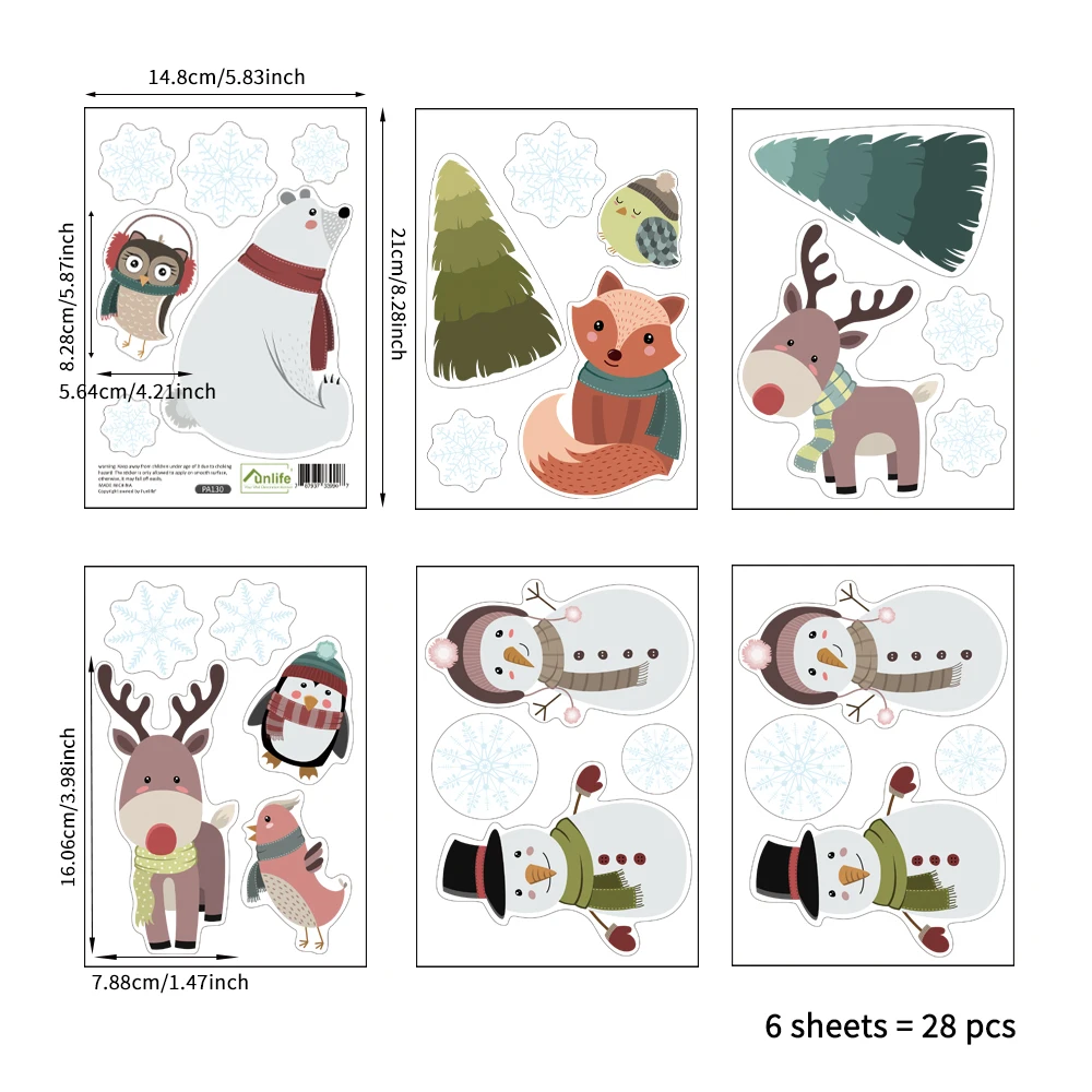 Funlife  PA130 Reindeer Stickers Eco-friendly PVC water proof decals Christmas Party Favors Supplies