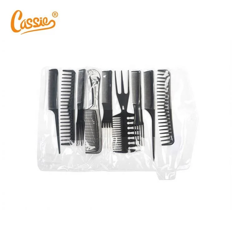 9Pcs Salon Hair Plastic Pro Styling Hairdressing Combs Barbers Black Brush Set