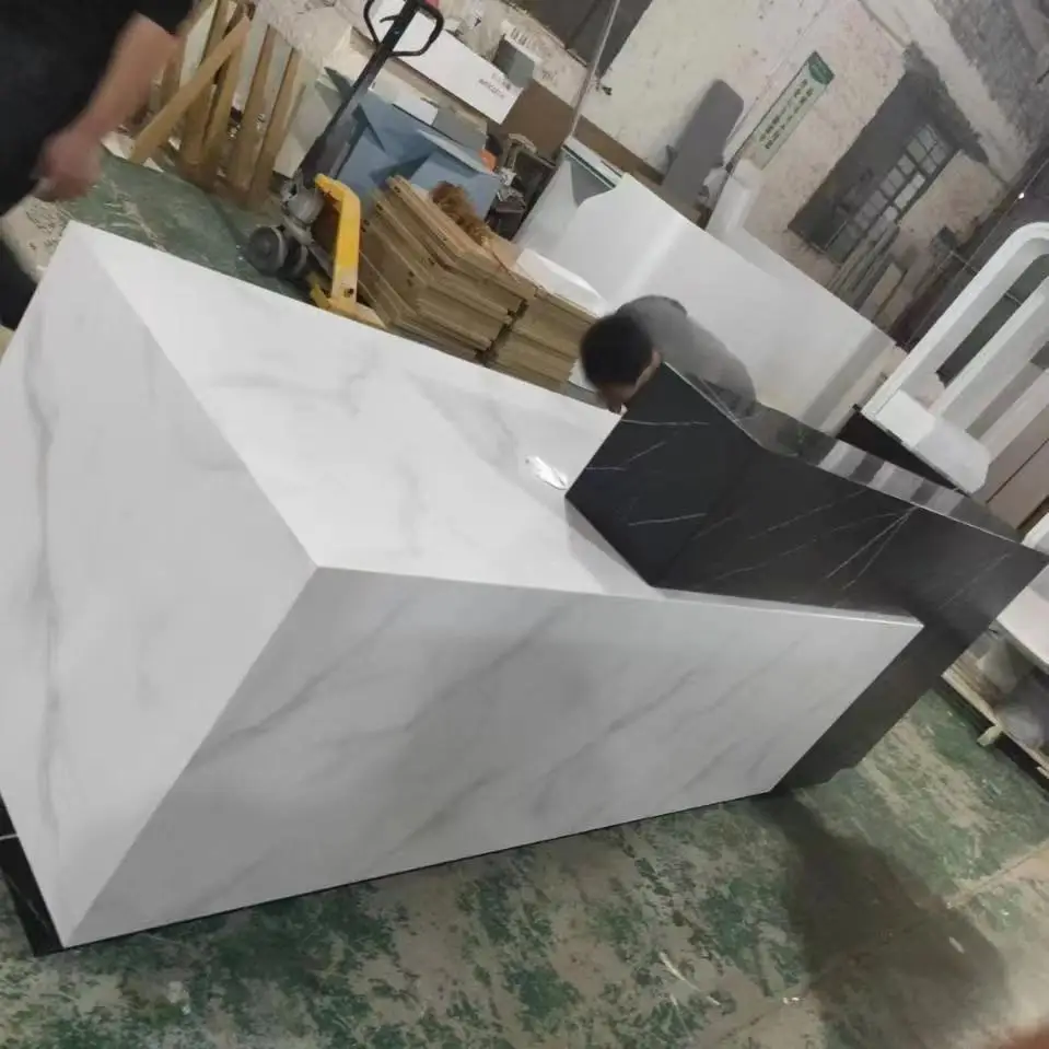 custom luxury design fashion marble solid surface grey curved beauty salon office dental clinic counter reception desks