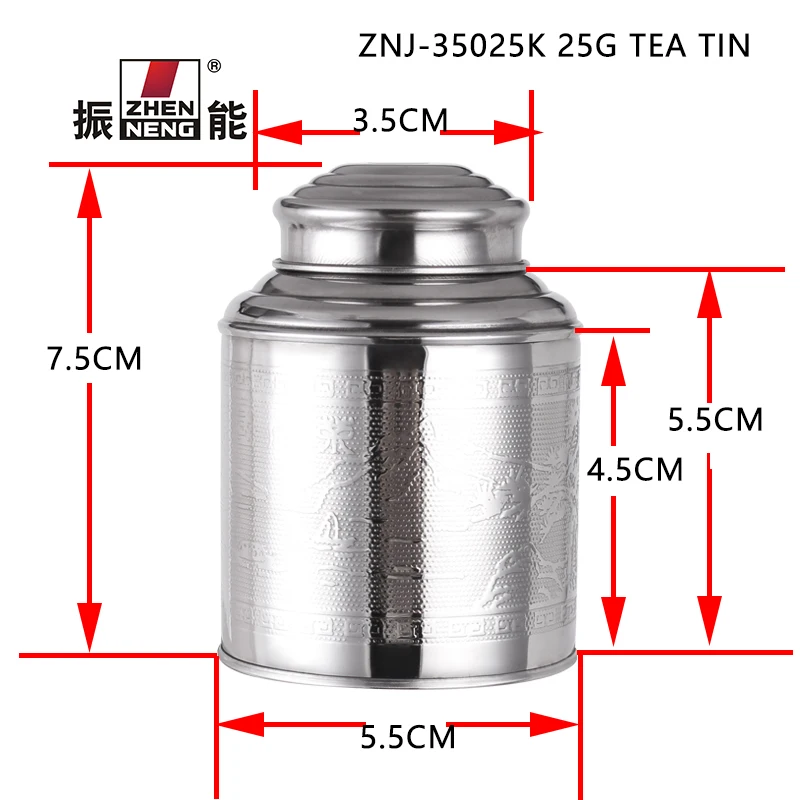 Stainless Steel Tea Tins 25 Grams Round Coffee Tin Can Custom Logo Luxury Tinplate Metal Black Tea Tin Container