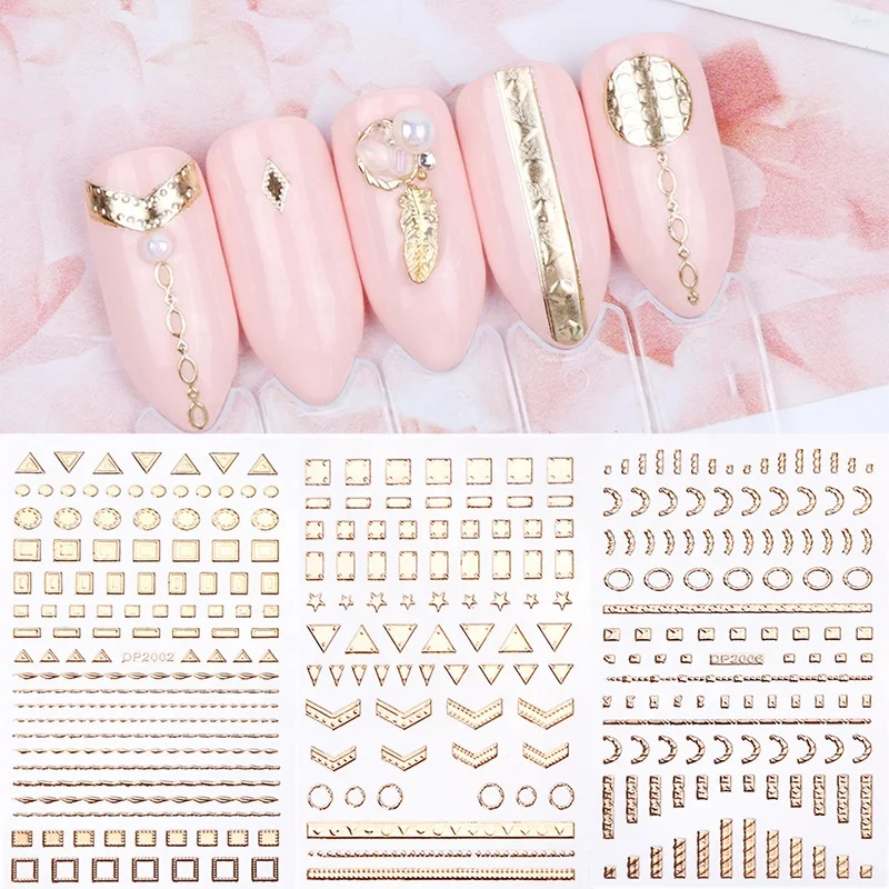 Paso Sico Nail Beauty Trend Manicure Irregular Multi Shapes Pattern Gold Adhesive Foils Nail Sticker Decals for 3D DIY Salon DIY