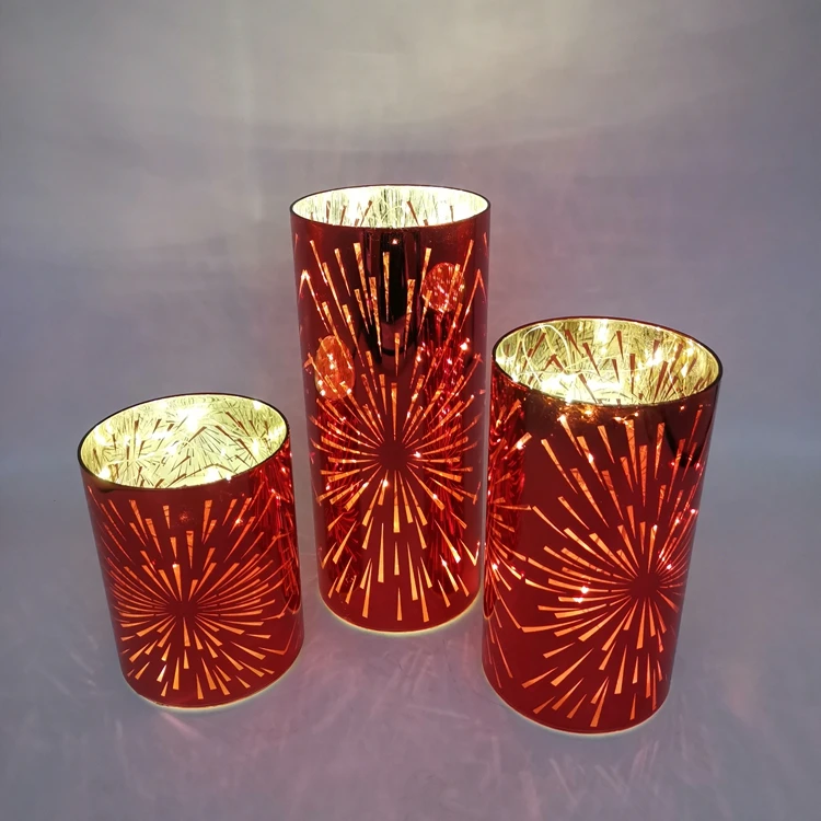 LED customized Fireworks pattern twinkle glass Cylindrical cylinder light Custom Made Battery Operated  Hand Blown
