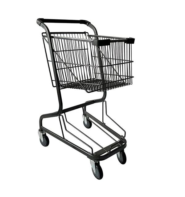 2024 new unfolding 2 layers  metal wire two basket  supermarket shopping basket trolley