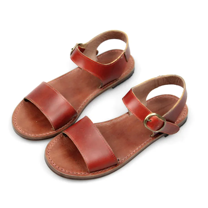 high quality flat brown vegan leather summer beach kids fashion shoes sandals