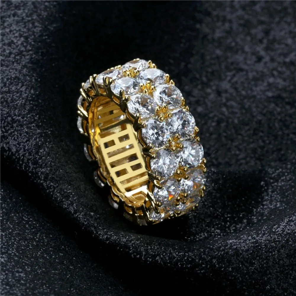 
2 Row CZ For Men/Women Gold/Silver Color Iced Out Charm Round Ring Band Classic Rings Jewelry Women 