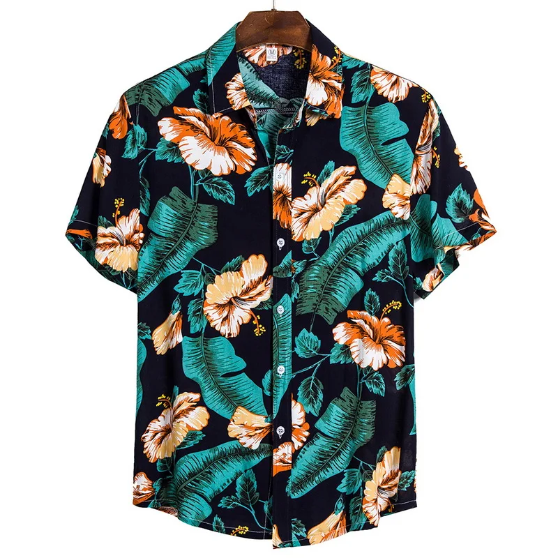 Hawaiian Shirt Casual Shirts for Men 100% Cotton Short Sleeves Top Clothes Customized LOGO Fabric Print Label Design