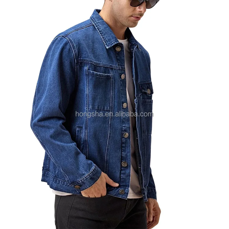 Wholesale Blank Mens Denim Jacket Casual Slant Pocket Blue Jean Jackets Men Single Breasted Denim Jeans Jacket For Men HSJ9899