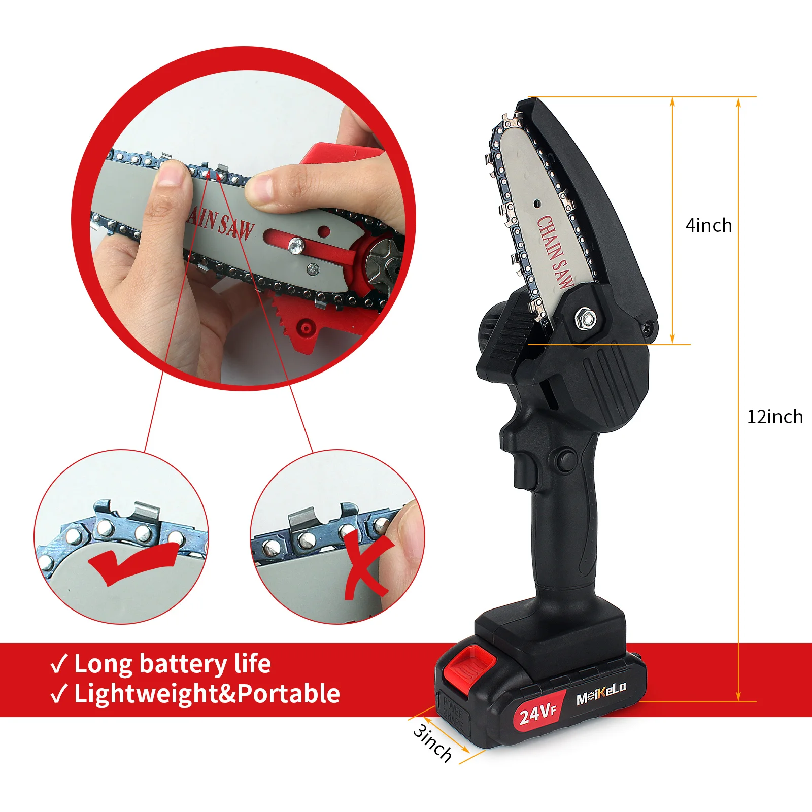 MeiKeLa 4 Inch Lithium Battery Powered Cordless Chainsaw Portable Electric Hand Pole Mini Chain Saw For Branches