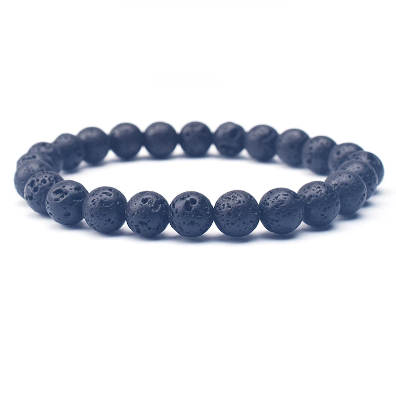 Fashion hot jewelry 8mm black high quality natural crystal healing yoga lava stone rock bead diffuser elastic bracelet for men