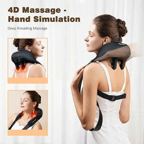 USB-C Rechargeable Kneading Massage Hot Compress Shiatsu Back Shoulder Neck Massager for Pain Relief