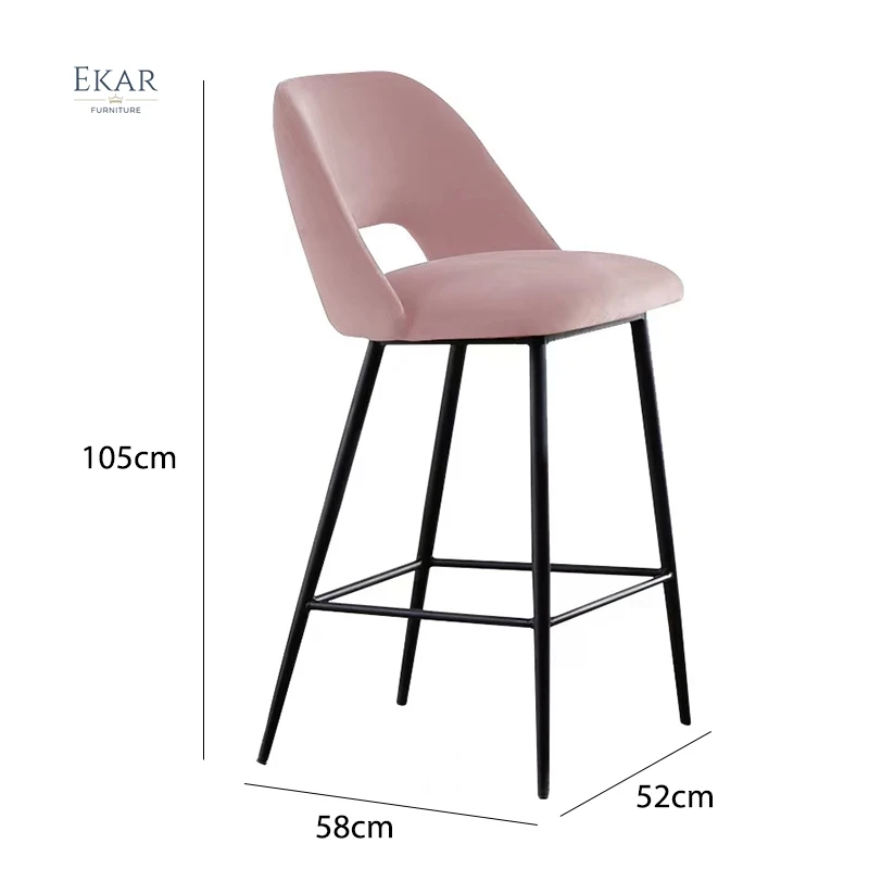 Ekar Furniture Nordic Pink Green Velvet Single Fabric Upholstered High Dining Chairs Modern Bar Stool