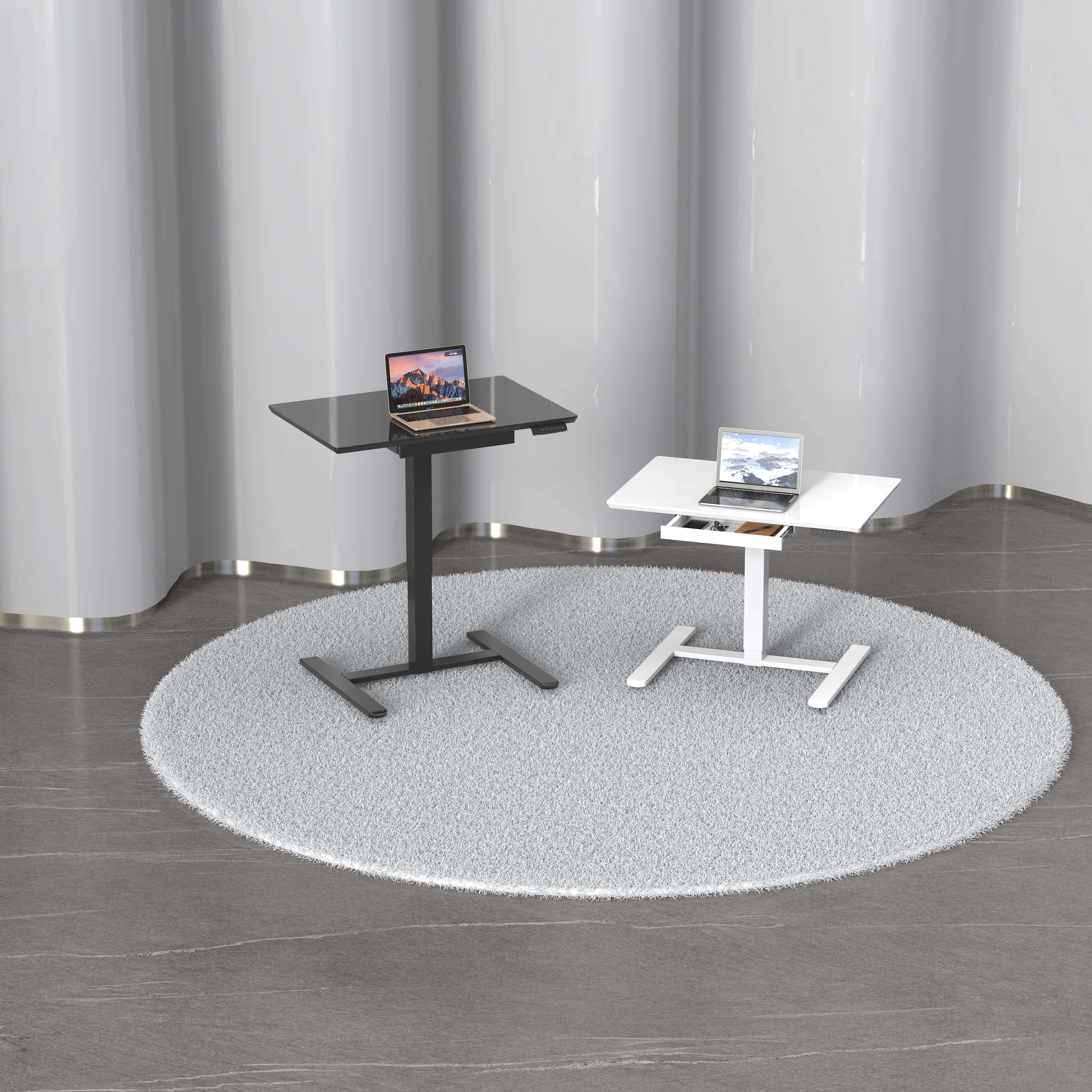 V-mounts Modern Tempered Glass Desktop Electric Height Adjustable Mobile Laptop Desk for Flexible Workspaces VM-FB105