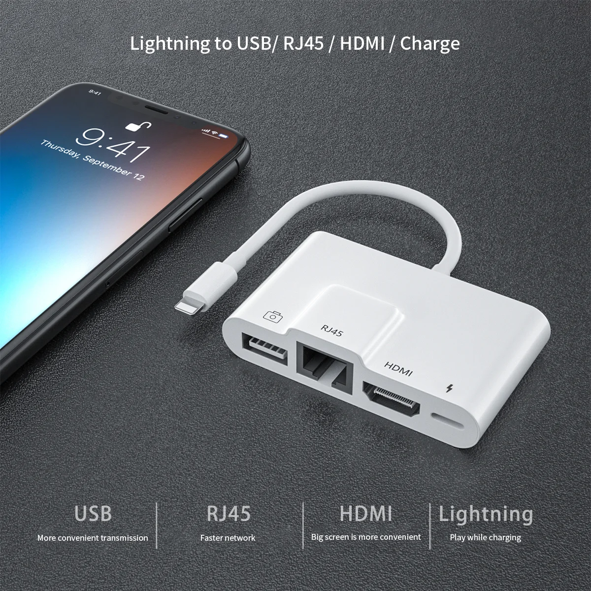 Hot sale Lighting To OTG Card Reader Adaptor USB Rj45 Ethernet Connector for iPhone iPad