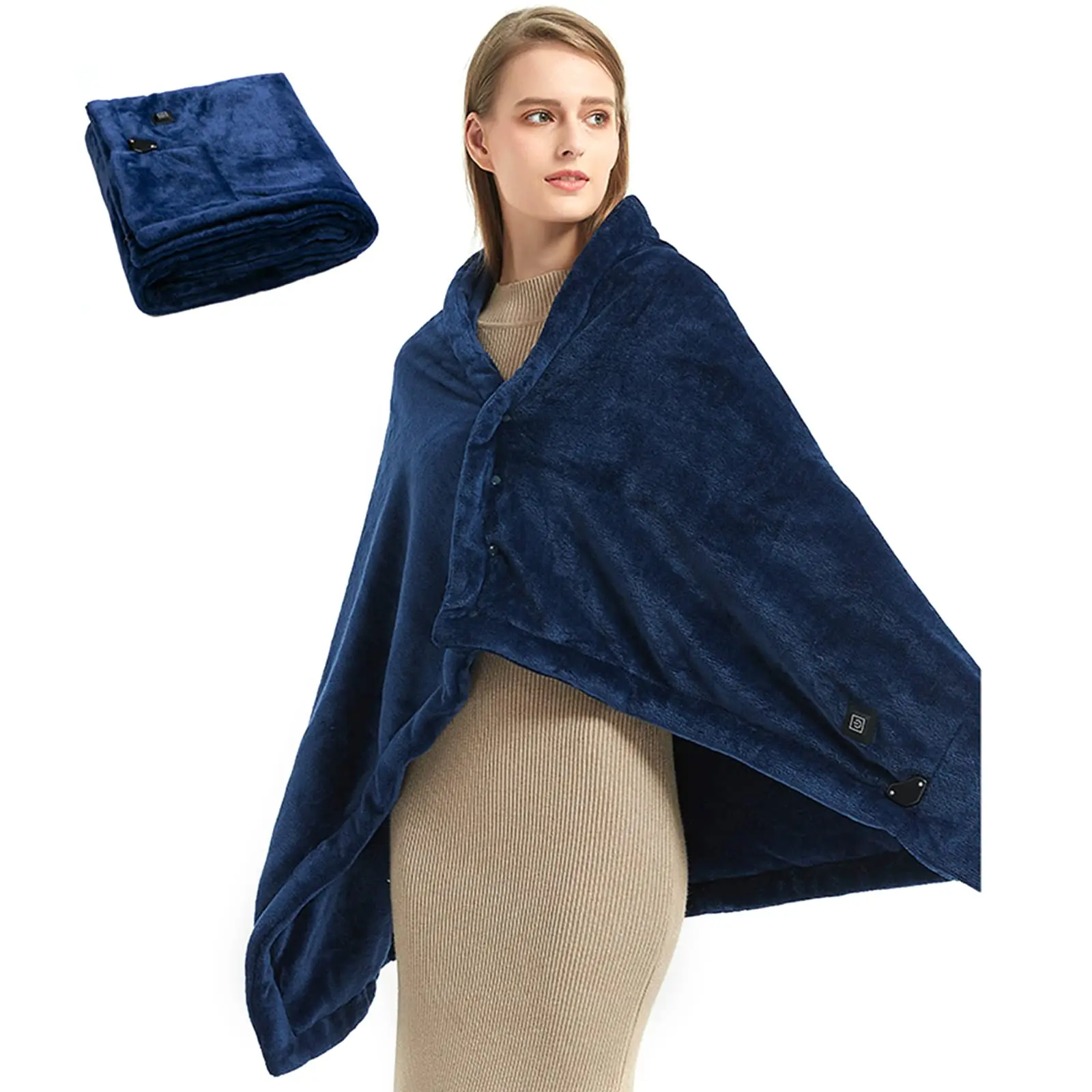 USB Heated Blanket Wrap Luxury Flannel Wearable Heated Throw Blanket with Buttons Ultra Warm Heating Neck and Shoulders Shawl