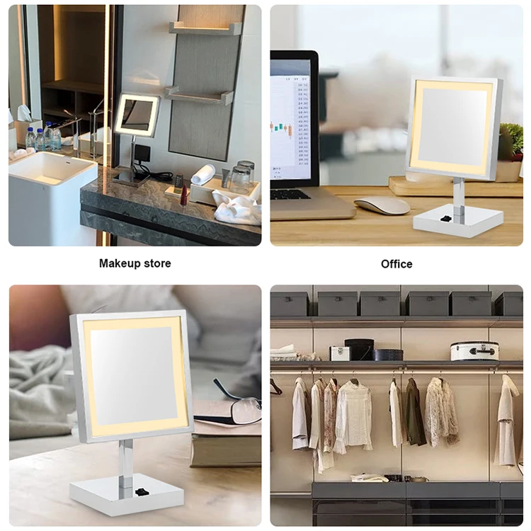 9.5 inch Bronze 3000K/4000K/6000K Square Shape Stainless Steel Table Single side LED Mirror