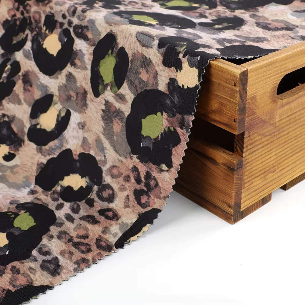 Фабричная ткань Shaoxing, ткань из двойного трикотажа, полиэстер, искусственный шелк, спандекс, ветрозащитная ткань с цветочным принтом и леопардовым принтом, римская ткань