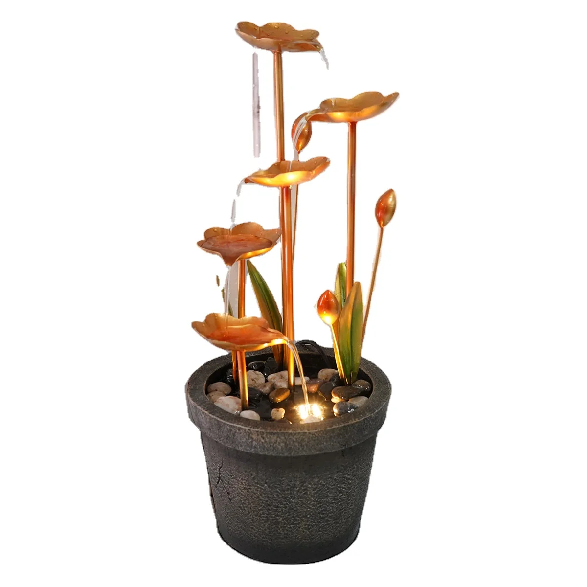 Metal Flower Indoor Fountains Waterfalls Home Decor with Resin Plastic Materials Lotus Leaf Outdoor Waterfall for Wall Space
