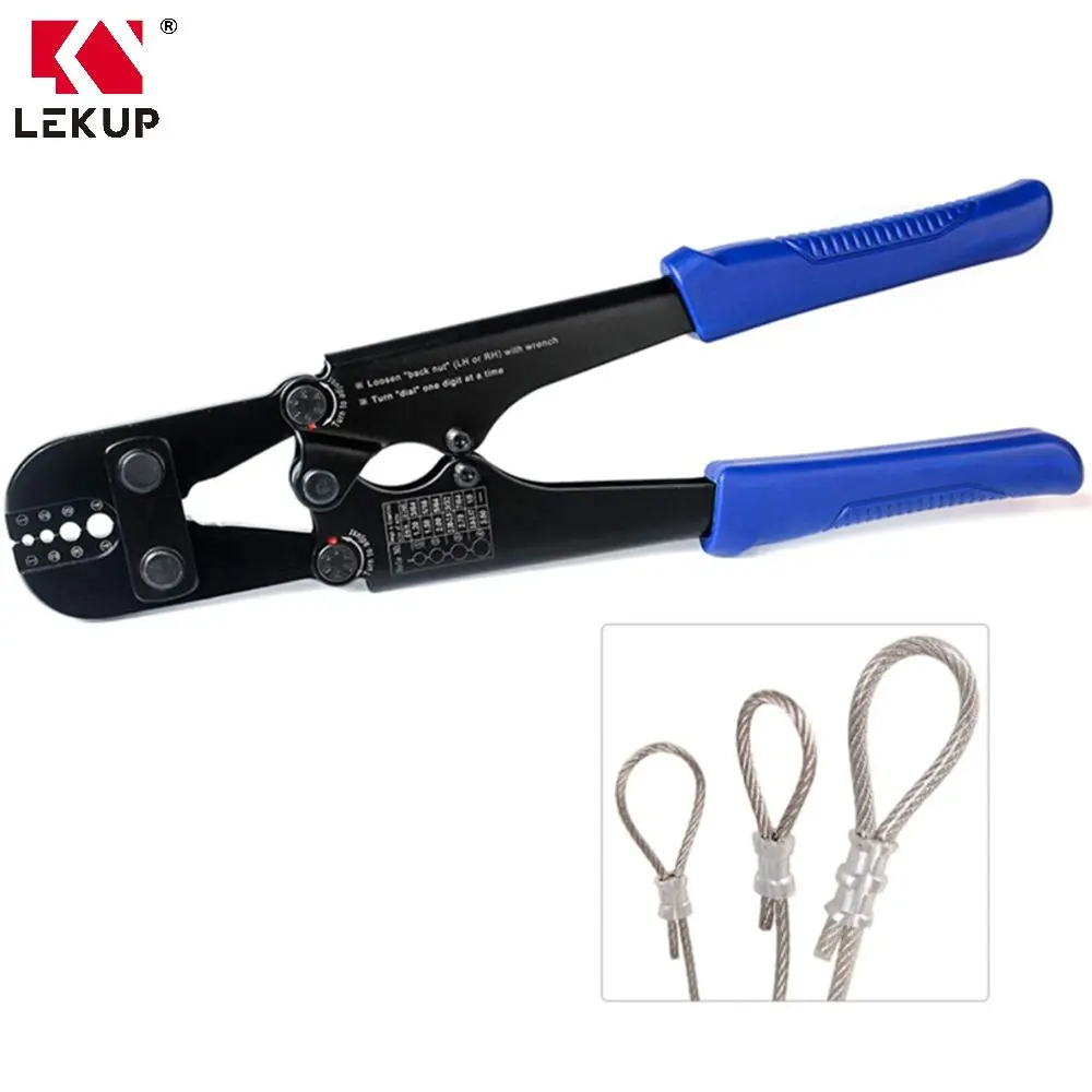 Hand Wire Rope Crimping Tools with Built-in Cable Cutter Works from 3/64-inch to 1/8-inch Multi-function Swage Crimper Tool