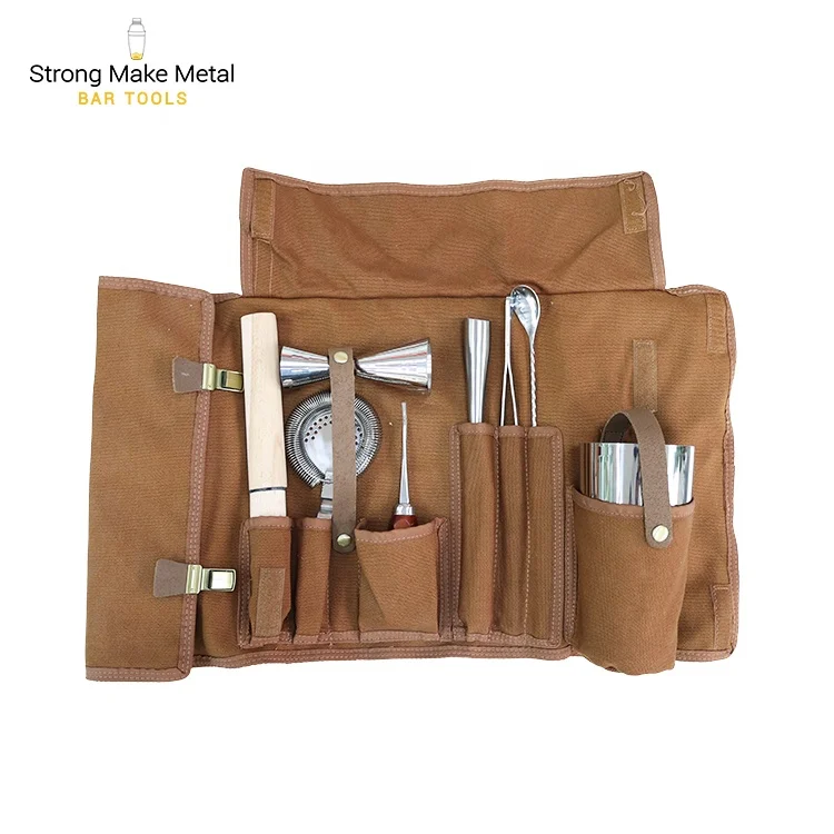Профессиональные пользовательские Серебряный адвокатское сословие нержавеющей стали набор инструментов 9 шт портативный подарок дорожная Бармен Комплект со складной холщовый мешок