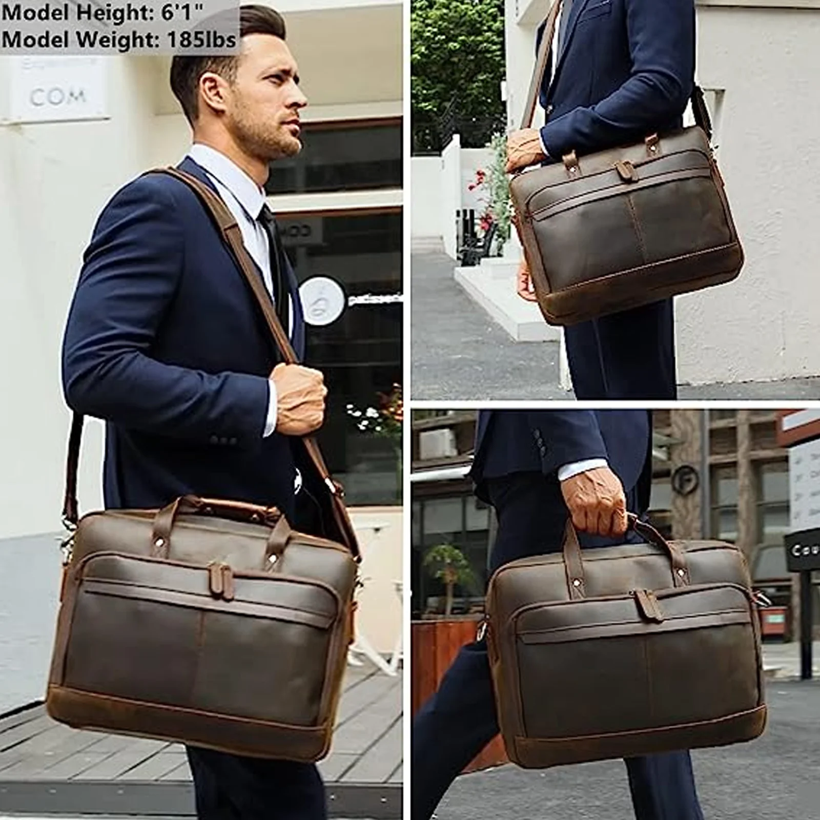 New Arrival 15.6  Inch Cow Leather Travel Briefcase Bag Vintage Retro Crazy Horse Leather Briefcase For Men