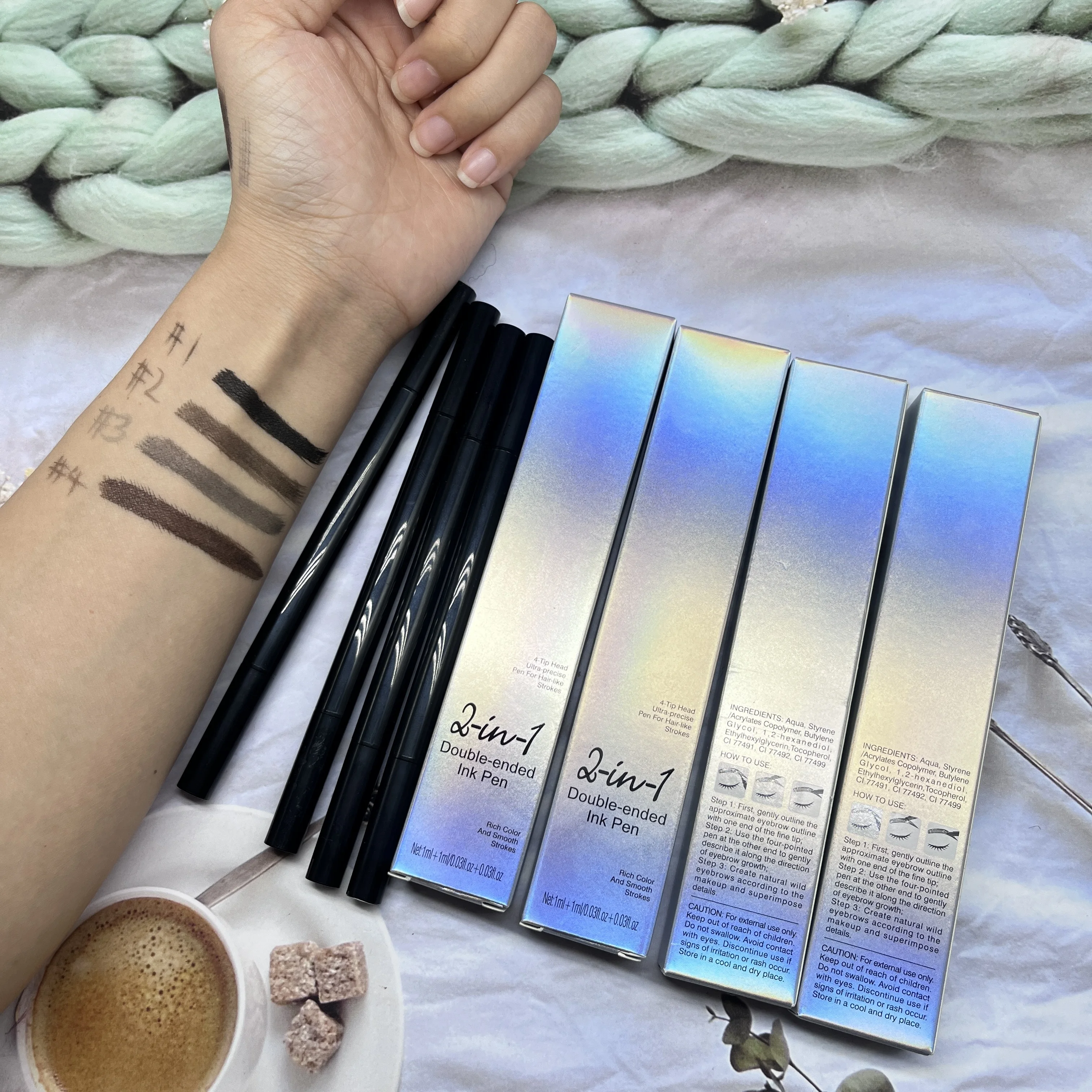 Natural Hair-Like Brows Makeup Waterproof Long-Lasting 3D Eye Brow Pencil 4-Fork-Tip Magical Microblading Eyebrow Pen