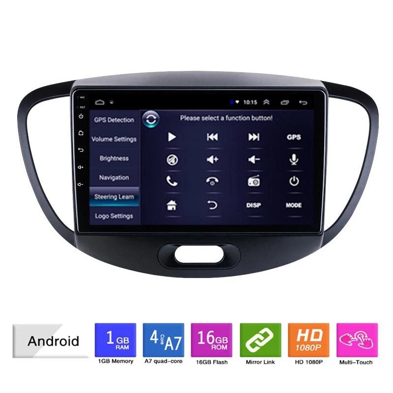 Car Radio for 10-13 Hyundai I10 Center Control Android Large Screen Blue Tooth Intelligent Reversing Image GPS Navigation