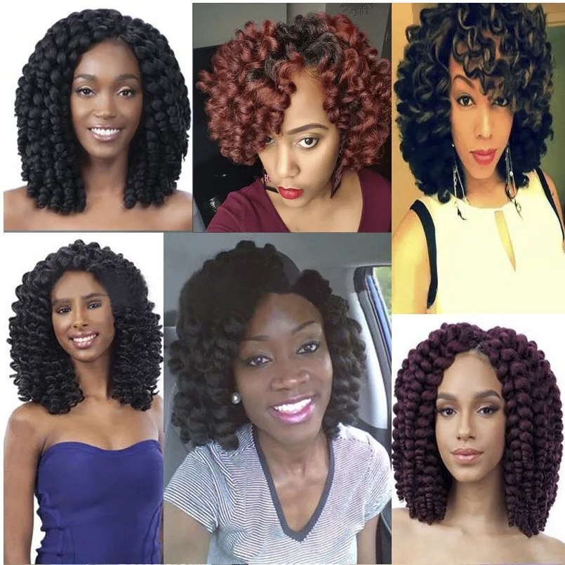
8inch Ombre Synthetic Jumpy Wand Curl Crochet Braids 20strands Jamaican Bounce Synthetic Crochet Hair Extension For Black Women 