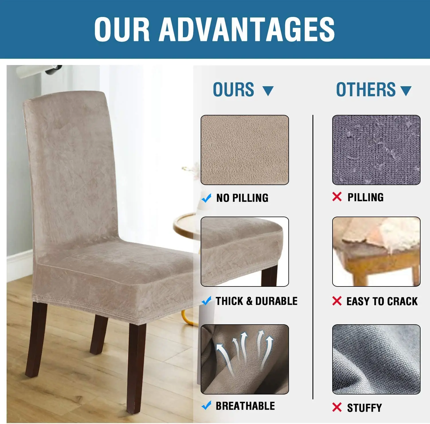 4 Pieces Velvet Fabric Cheap Chair Covers Universal Size Stretch Chair Covers Seat Case Slipcovers For Dining Room