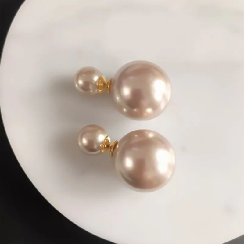 S925 silver needle front and back two wear pearl studs women senior sense retro personality temperament fashion earrings