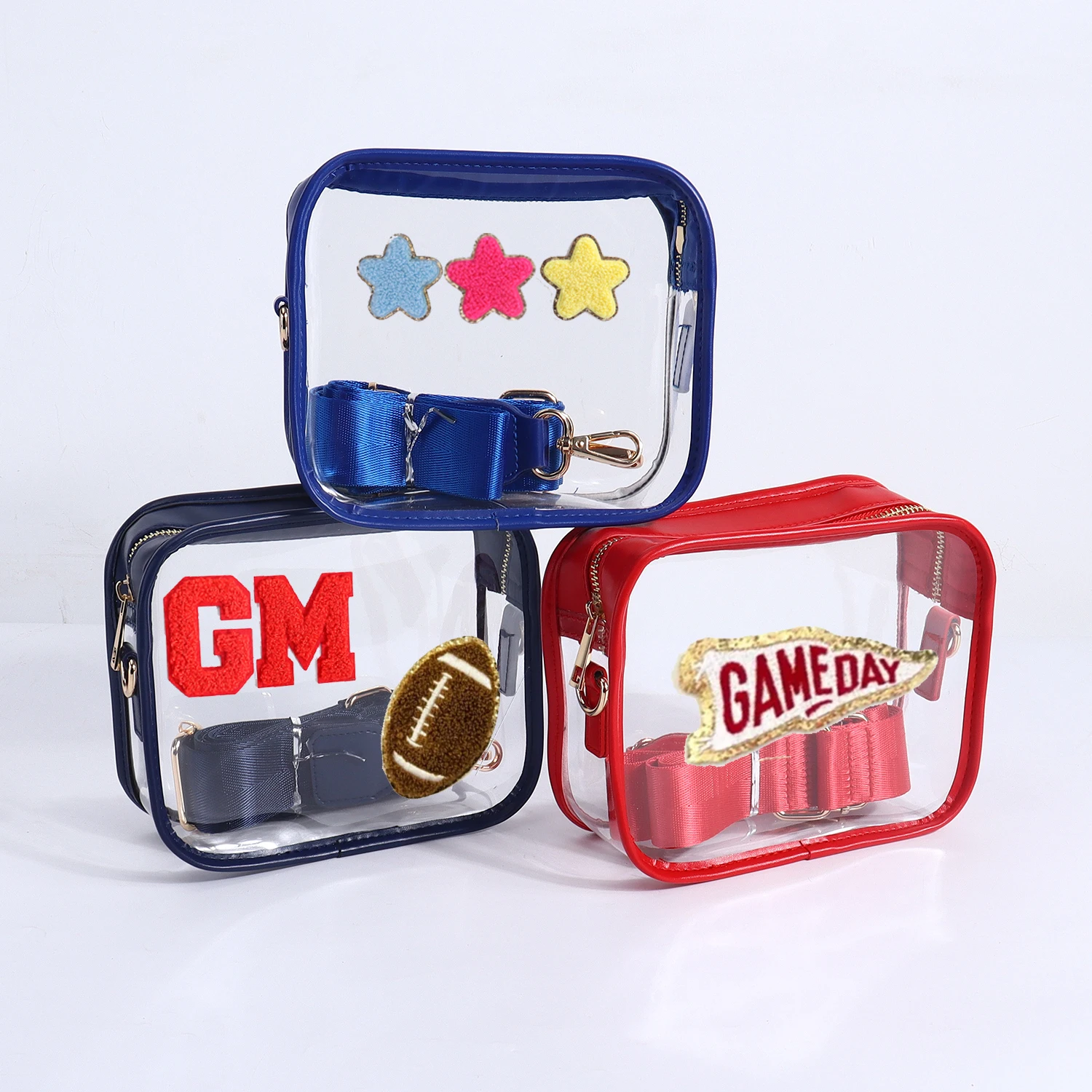 New blue red orange colors See Through Crossbody Sling Stadium Approved Game Day Transparent Pvc Purse Women Clear Stadium Bag