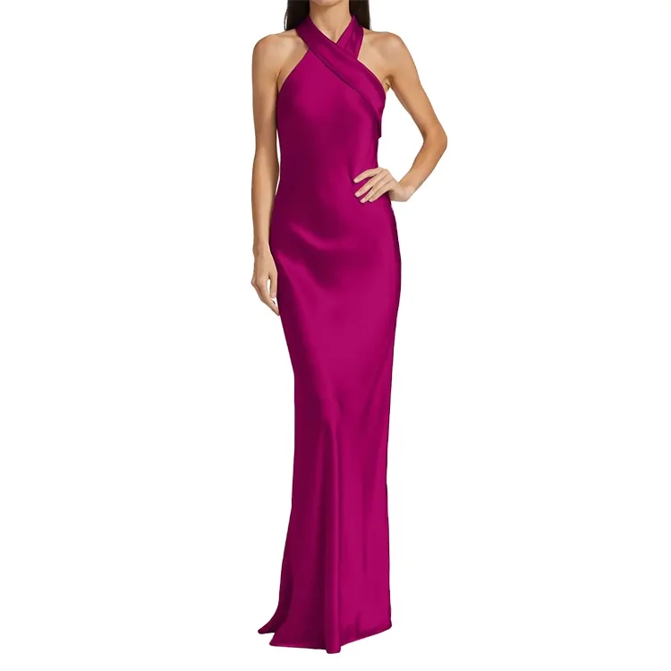 Luxury Sexy Evening Halter Dress 2021 Newest Sleeveless Bridal Gowns Elegant Silk Satin Beach Wedding Guest Party Gowns