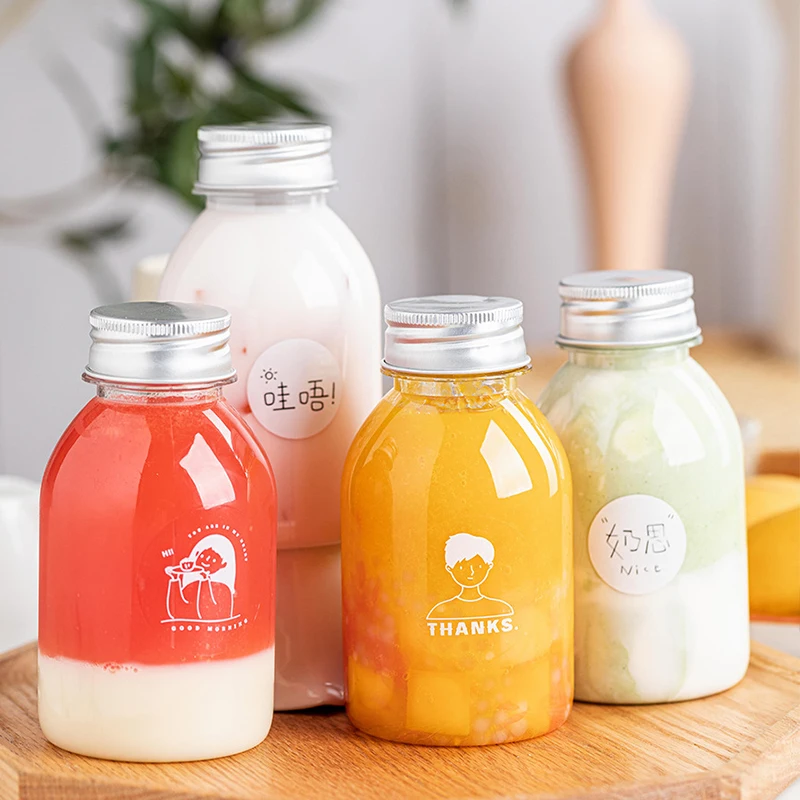 200/500ml Custom Logo Clear Empty Plastic Bottles Reusable Water Containers Juice Bottle With Cap