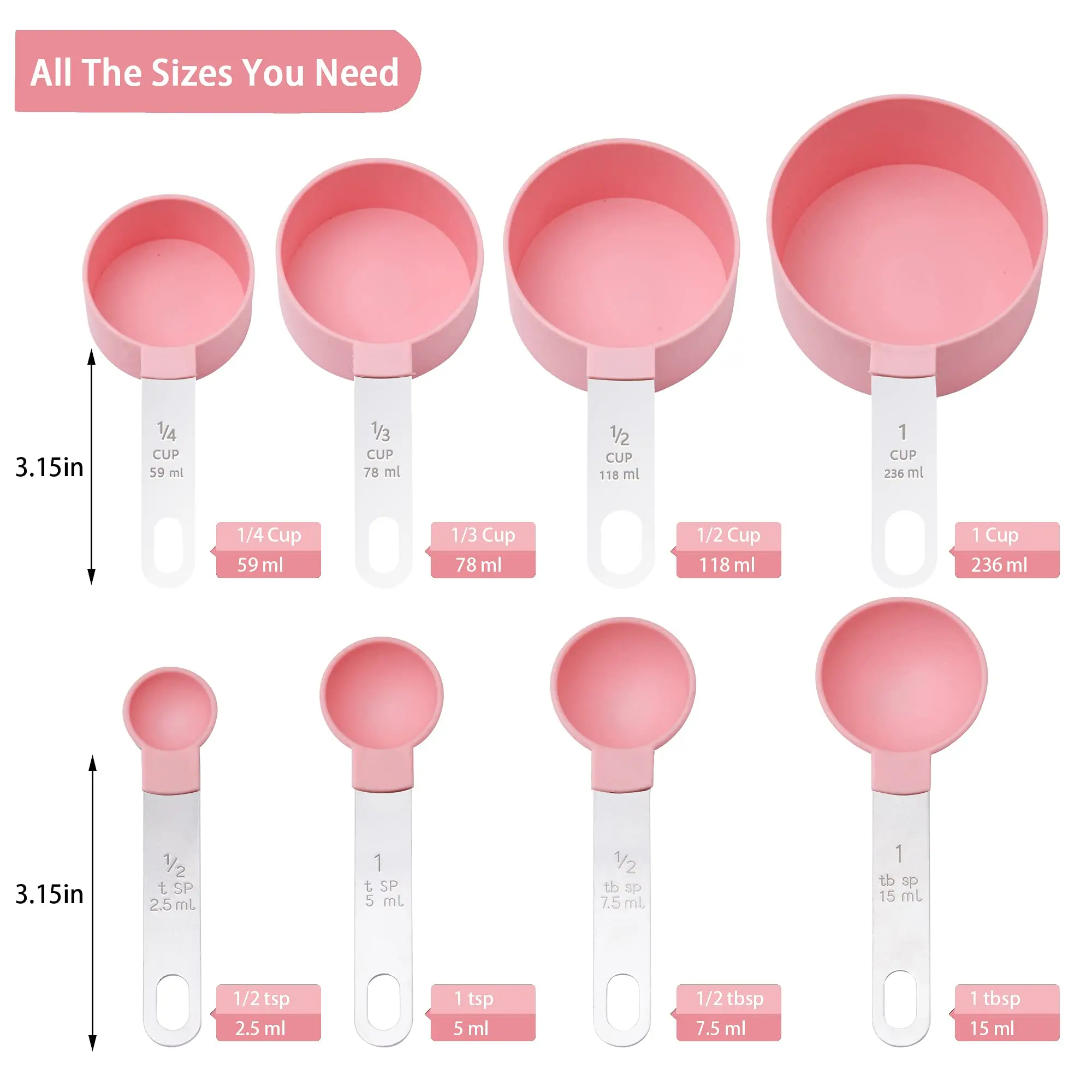 9pcs Silicone Measuring Spoons Set Folding Funnels Stainless Steel Digital Measuring Cups and Spoons Set for Kitchen